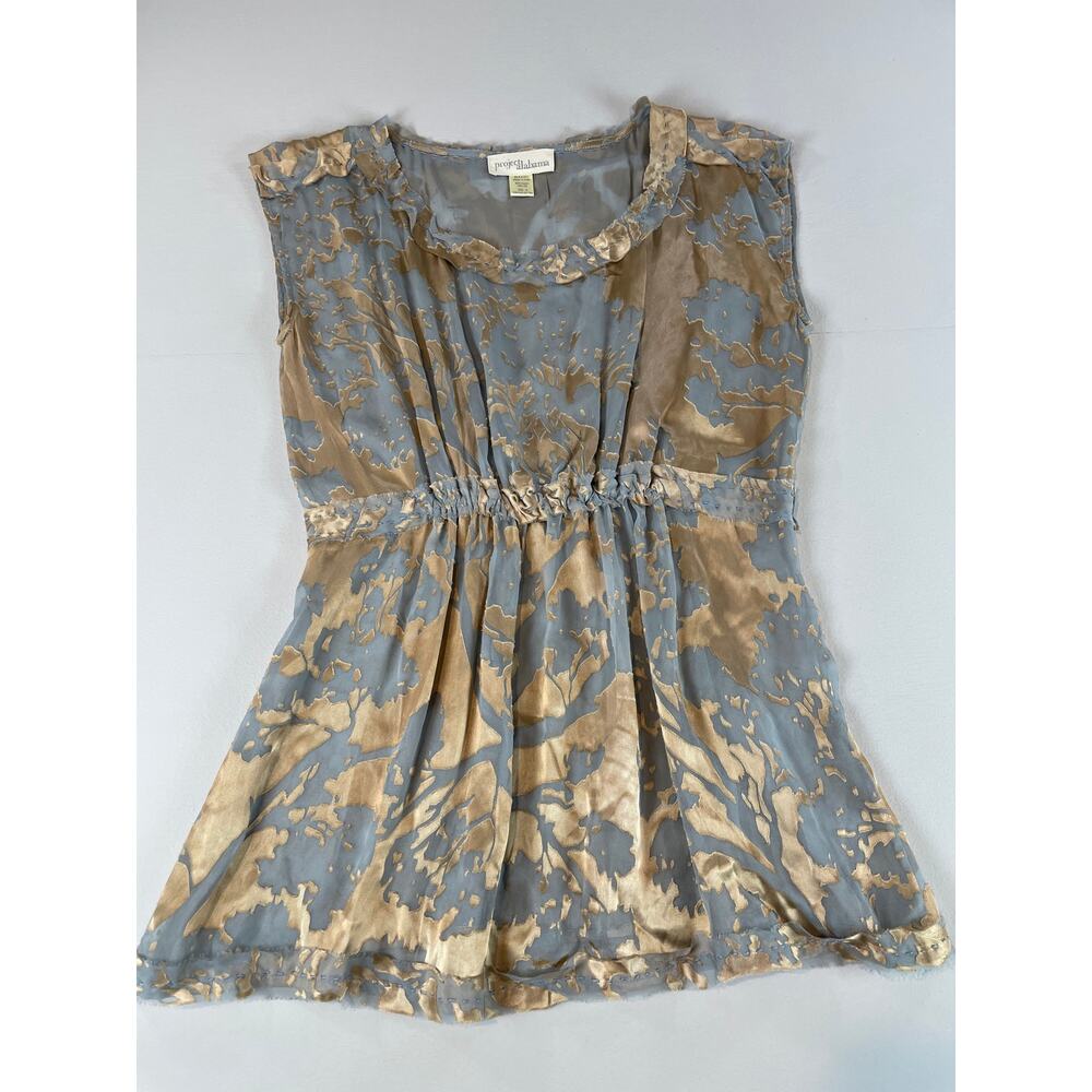 Project Alabama Silk Blend Tunic Blouse Size 6 Light Blue Gold Floral Abstract - Picture 4 of 6